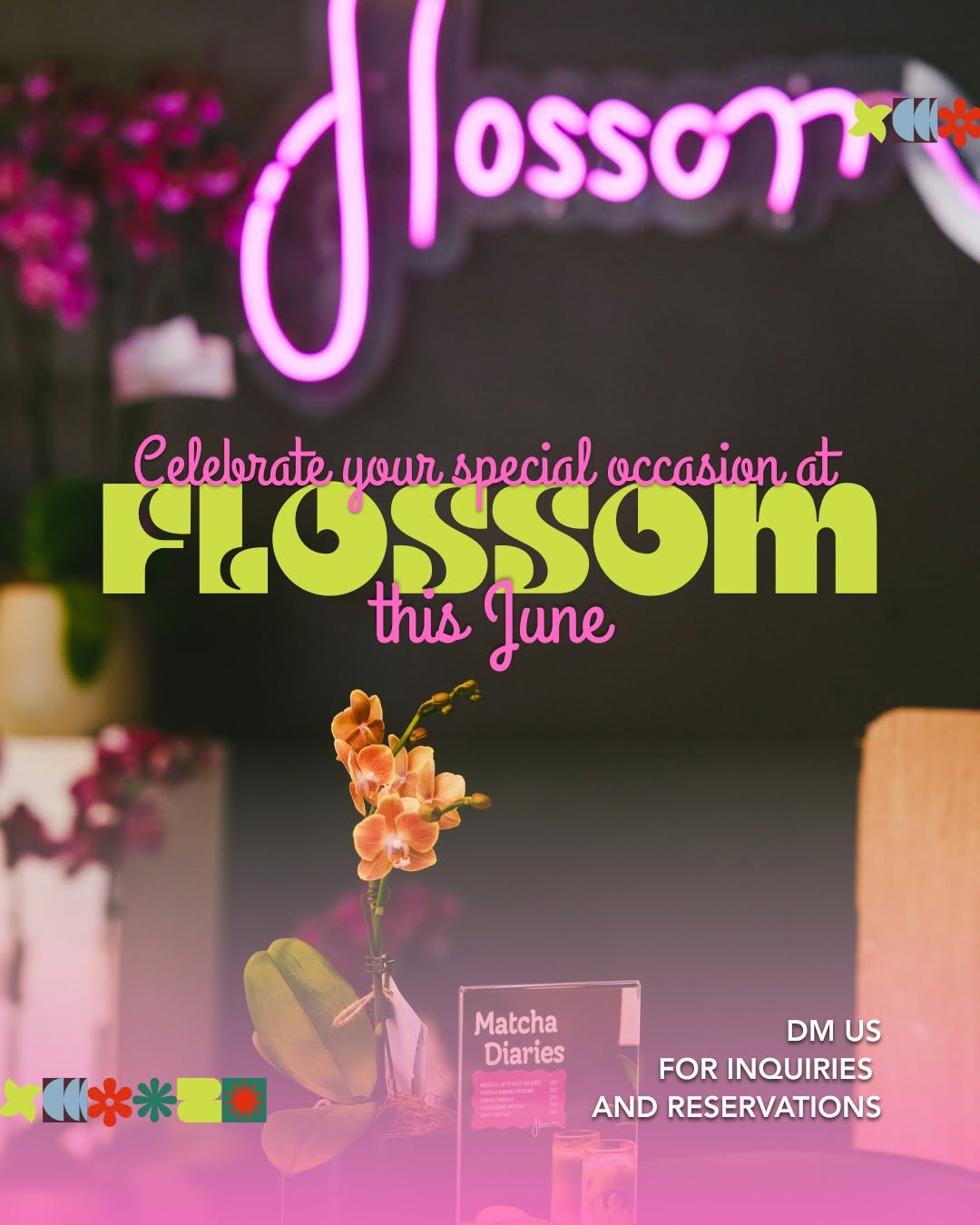 Flossom neon sign with orchid bloom — celebrate your special occasion here